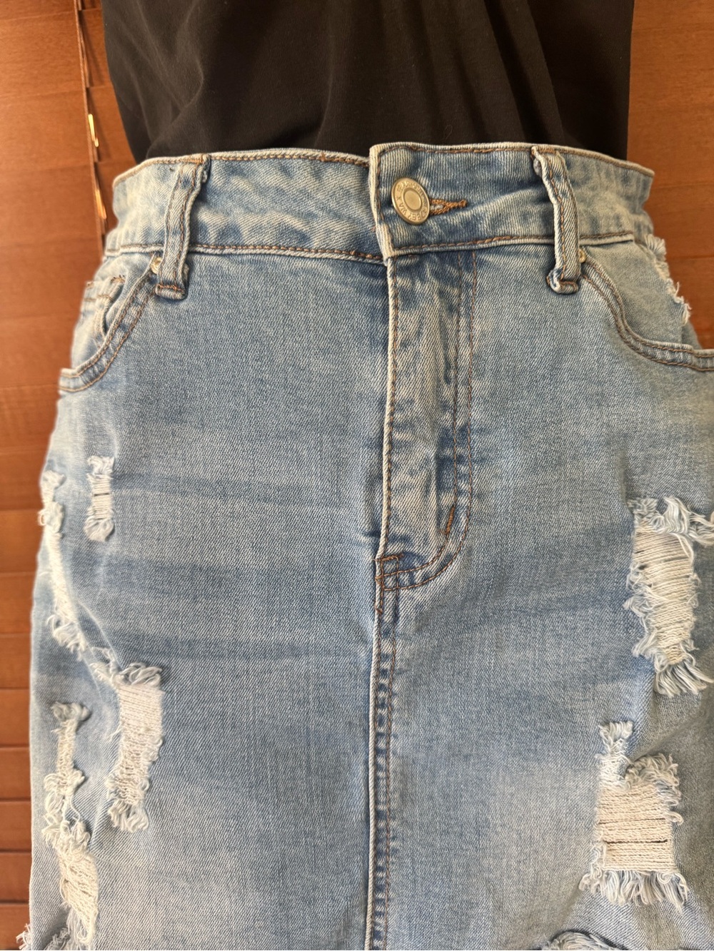 Women’s Light Blue Distressed Denim Skirt